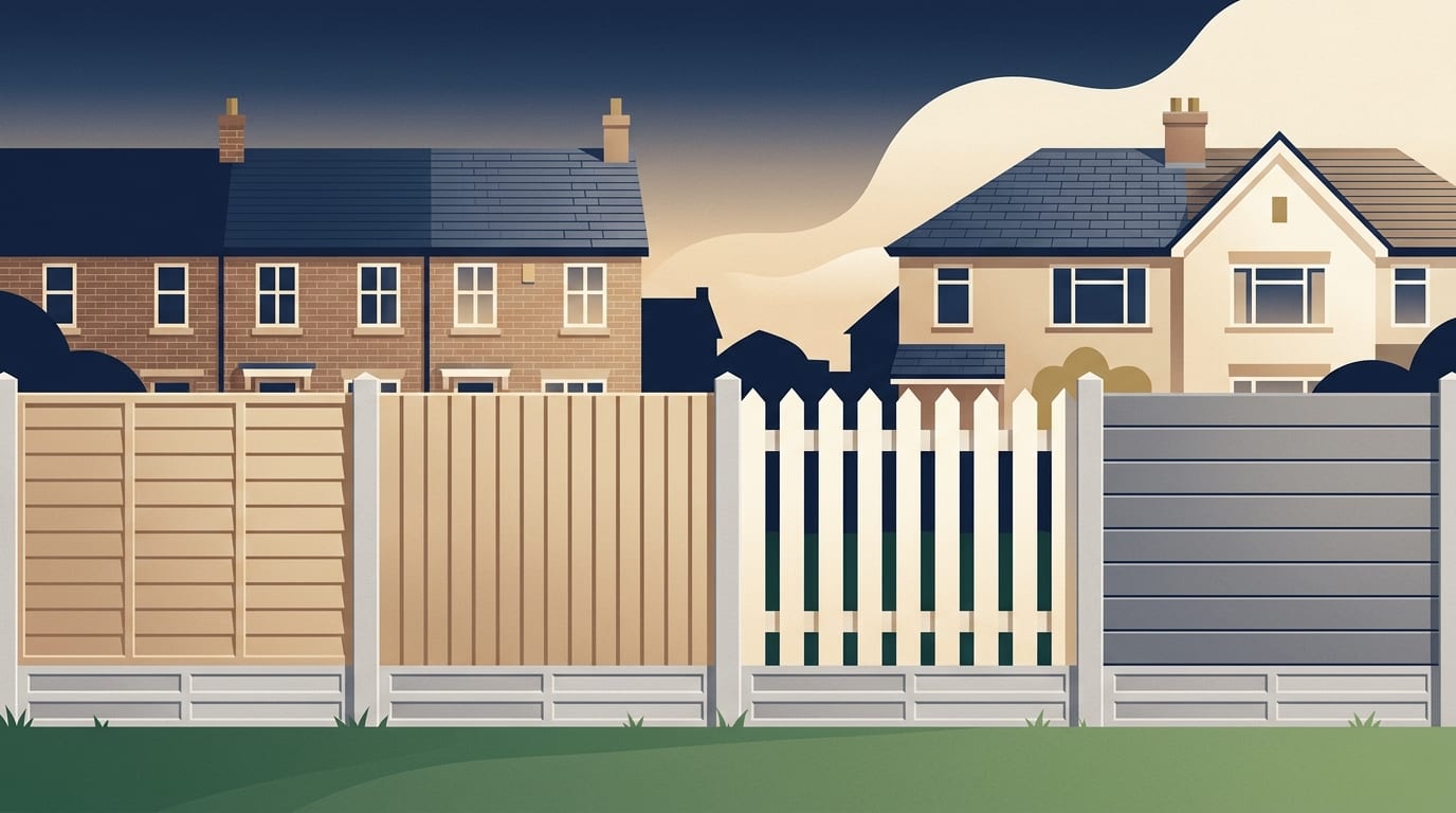 Illustration of four garden fence styles side by side